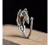 ZLING 925 Sterling Silber Ringe Für Männer Vintage Schlafender Drache Ring Einstellbare Offene Größe Wickelring Punk Gothic Edlen Schmuck