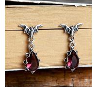 ZLING 925 Sterling Silber Tropfenohrring Für Frauen Gothic Fledermaus Ohrring Mit Wassertropfen Rot Kristall Punk Schmuck