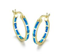 ZLING Boho Weibliche Blaue Weiße Opal-Ohrringe Gelbgold-Farben-hochzeits-Ohrringe Für Frauen-Weinlese-Braut-runde Große Creolen