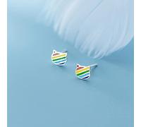 ZLING Echte 925 Sterling Silber Süße Regenbogen Süße Katze Kopf Ohrstecker Für Frauen Tochter Mädchen Hochzeit Schmuck Geschenk
