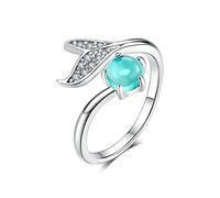 ZLING Meerjungfrau Ring 925 Sterling Silber Blauer Ozean Stein Träne Fischschwanz Ringe Für Frauen Offener Ajudstale Ring Schmuck