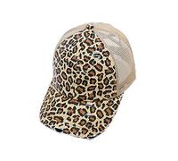 ZLSLZ Damen Mädchen Leopard Print Baseball Trucker Sport Golf Pferdeschwanz Pony Sonnenhut Kappe - Gelb - Einheitsgröße