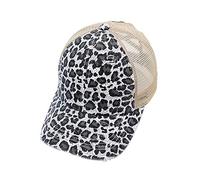 ZLSLZ Damen Mädchen Leopard Print Baseball Trucker Sport Golf Pferdeschwanz Pony Sonnenhut Kappe - Grau - Einheitsgröße