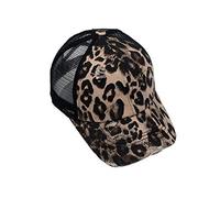ZLSLZ Damen Mädchen Leopard Print Baseball Trucker Sport Golf Pferdeschwanz Pony Sonnenhut Kappe - Schwarz - Einheitsgröße