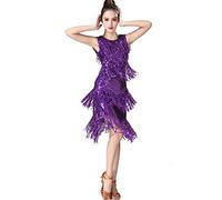 ZLTdream Damen Kleid für Latein Tango Salsa ChaCha Ballsaal Dance Swing Rumba - Violett - Mittel