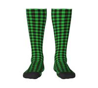 Zltegako Kniestrümpfe mit Schmetterlingsdruck, hohe Strümpfe, Outdoor-Sportsocken, bunt, gemustert, kniehohe Socken, Buffalo Plaid Grün Schwarz, Einheitsgröße