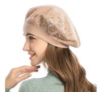 ZLYC Baskenmütze für Damen, wendbar, einfarbig, Kaschmir, Mosaik, warm, für Mädchen (Blume Beige),Einheitsgröße