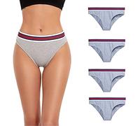 ZLYC Damen Baumwolle Bikinis Slips Bequeme Hipster Unterwäsche 4 Pack Grau, Gr. S