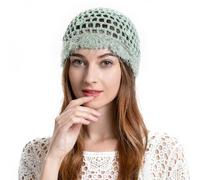 ZLYC Damen Baumwolle gehäkelt Mütze handgemacht Strickmütze mit Blumen, Pailletten hellgrün, Einheitsgre