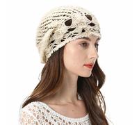ZLYC Damen Sommer Strickmützen Handgemacht Häkelmütze Slouch Beanie Mütze | Baumwolle Blumenmuster Retro Beanie,leichte atmungsaktive Mütze für Frühling,Sommer,Herbst