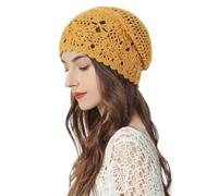 ZLYC Damen Sommer Strickmützen Handgemacht Häkelmütze Slouch Beanie Mütze | Baumwolle Blumenmuster Retro Beanie,leichte atmungsaktive Mütze für Frühling,Sommer,Herbst