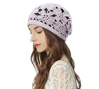 ZLYC Damen Sommer Strickmützen Handgemacht Häkelmütze Slouch Beanie Mütze | Baumwolle Blumenmuster Retro Beanie,leichte atmungsaktive Mütze für Frühling,Sommer,Herbst