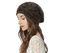 ZLYC Damen Sommer Strickmützen Handgemacht Häkelmütze Slouch Beanie Mütze | Baumwolle Blumenmuster Retro Beanie,leichte atmungsaktive Mütze für Frühling,Sommer,Herbst