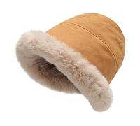 ZLYC Damen Winter Fischerhüte Hut Kunstpelz Cloche Hut mit Fleece Futter(Einfarbig Gelb)