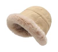ZLYC Damen Winter Fischerhüte Hut Kunstpelz Cloche Hut mit Fleece Futter(Einfarbig Khaki)