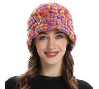 ZLYC Damen Winter Fischerhut Mode Strick Cloche Mütze Einfarbiger Warm Hut(Gemischtes Rosa)