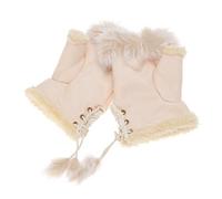 ZLYC Damen Winter Warme Kunstpelz Halbfinger Handschuhe Fingerlose Fäustlinge(Beige),Einheitsgröße