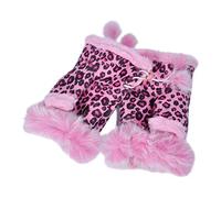 ZLYC Damen Winter Warme Kunstpelz Halbfinger Handschuhe Fingerlose Fäustlinge(Leopard Rosa),Einheitsgröße