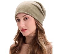 ZLYC Slouchy Beanie aus Reiner Wolle für Damen und Herren, nahtlos, gestrickt, Wintermütze, Hellbraun, Einheitsgröße