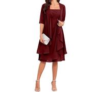 ZM274 Kleid für die Brautmutter und Bräutigam, Chiffon, 2 Stück, formelles Abendkleid, Großmutter-Kleider mit Jacke, burgunderfarben, 48 Plus