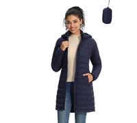 ZMC Packbarer Damen-Puffermantel, leicht, wasserabweisend, Pufferjacke, abnehmbare Kapuze, schmale Passform, Wintermantel für Damen, Marineblau, XL