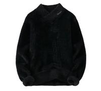ZMIN Herrenpullover Winter Kaschmir V-Ausschnitt Pullover Herren Strickpullover Herren Weich Warm Einfarbig Chothing Black XL