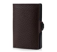 ZNAP Herrengeldbörse aus Leder - Kartenhalter für Herren aus Aluminium mit RFID-Hülle, schützt Ihre Kreditkarten, großes Geldfach, abnehmbare Geldbörse, bis zu 8 Karten - Braun, Braune Maserung, 8