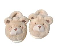 ZNEL Bär Hausschuhe Cartoon Tier Plüsch Pantoffeln Für Haushalt Warm Anti-Rutsch-Pantoffel Outdoor Indoor Memory Foam Baumwolle Herbst Und Winter(38/39 EU, Khaki)
