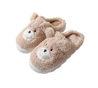ZNEL Cartoon Teddybär Hausschuhe Für Frauen Männer Flauschige Pantoffeln Innen Außen Schlafzimmer Pelz Fleece Gefüttert Pantoletten Anti-Rutsch(38/39 EU, Brown)