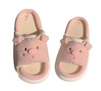 ZNEL Cartoon Tier Schwein Form Offene Zehe Hausschuhe Vier Saisons Leinen Pantoletten rutschfeste, Niedliche, Atmungsaktive Pantolette Für Drinnen Und Draußen(42/43 EU, Pink)