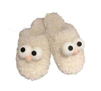 ZNEL Damen Hausschuhe Mit Großen Augen Süßer, Weicher Plüsch Pantoffel Kunstfell Schlupfschuhe Aus Memory-Schaum Warme Wintergeschenke(36/37 EU, White)