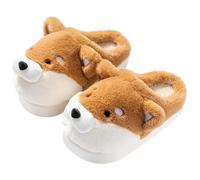 ZNEL Damen Herren Hausschuhe Erwachsene Warm Kuschelig Plüsch Lustiges Tier Akita Hund Indoor rutschfeste Pantoffeln Dicker Boden Winter Pantoffel(40/41 EU, Yellow)