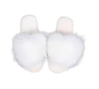 ZNEL Flauschige Pom Pom Feder Weiche Hausschuhe Plüsch Cozy Memory Foam Scuff Pantoletten Damen Kunstpelz rutschfest Haus Pantoffel Für Frauen(36/37 EU, White)