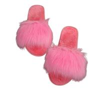 ZNEL Flauschige Pom Pom Feder Weiche Hausschuhe Plüsch Cozy Memory Foam Scuff Pantoletten Damen Kunstpelz rutschfest Haus Pantoffel Für Frauen(36/37 EU, Red)