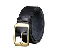 ZNEL Gewaschener Vintage Gürtel Aus Echtem Leder 3,8cm Breit Für Damen Und Herren - Rindslederband Jeansgürtel Massiver Messing Quadratverschluss(110cm/43, Black)