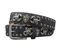 ZNEL Gürtel Mit Graviertem 3D-Skorpion Und Nieten Punk Unisex Krokodilmuster-Print Nietengürtel Accessoire Für Mutige Und Vielseitige Mode-Styles(105cm/41, Black)