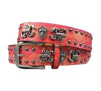 ZNEL Gürtel Mit Graviertem 3D-Skorpion Und Nieten Punk Unisex Krokodilmuster-Print Nietengürtel Accessoire Für Mutige Und Vielseitige Mode-Styles(115cm/45, Red)