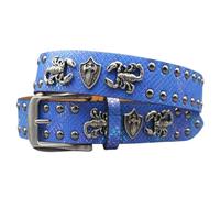 ZNEL Gürtel Mit Graviertem 3D-Skorpion Und Nieten Punk Unisex Krokodilmuster-Print Nietengürtel Accessoire Für Mutige Und Vielseitige Mode-Styles(125cm/49, Blue)