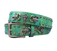 ZNEL Gürtel Mit Graviertem 3D-Skorpion Und Nieten Punk Unisex Krokodilmuster-Print Nietengürtel Accessoire Für Mutige Und Vielseitige Mode-Styles(105cm/41, Green)