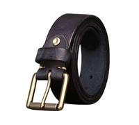 ZNEL Handgefertigter 4cm Breiter Herrengürtel Aus Echtem Leder - 5mm Dickes Vollnarbiges Vintage Rindsleder Jeansgürtel Mit Rollschnalle Dornschließe(125cm/49, Black)