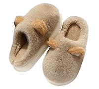 ZNEL Herren Damen Niedlich Katze Ohr Plüsch Hausschuhe Haus rutschfest Dicke Sohle Flauschige Paar Pantoletten Innen Warme Komfort Weiche Plüsch Tier Pantoffeln(40/41 EU, Khaki)