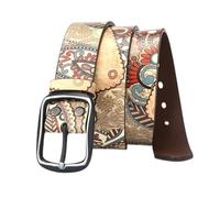 ZNEL Ledergürtel Mit Originellem Design Im Ethno Graffiti Stil,Echtes Rindsleder Jeansgürtel Mit Einzigartigem Aufdruck Für EIN Mutiges Modestatement(110cm/43, White)