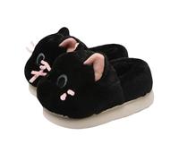 ZNEL Niedliche Plüsch Katze Tier Pantoffeln Für Damen Flauschiges rutschfeste Sohle Maschinen Waschbar Gemütliche Hausschuhe(38/39 EU, Black)