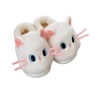 ZNEL Niedliche Plüsch Katze Tier Pantoffeln Für Damen Flauschiges rutschfeste Sohle Maschinen Waschbar Gemütliche Hausschuhe(36/37 EU, White)