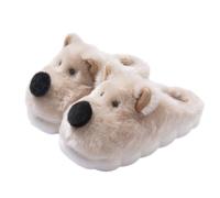 ZNEL Niedliche Samojeden-Tier-Pantoffeln Für Frauen Warme Memory Foam Winter Hausschuhe Weiche Plüsch Pantoffel Innen Außen(42/43 EU, Khaki)