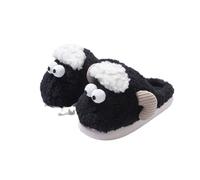 ZNEL Niedliche Schaf Tier Hausschuhe Für Herren Damen Flauschig Warme Neuheit Pantoffel rutschfest Dicke Sohle Indoor Outdoor Pantoffeln(44/45 EU, Black)