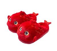ZNEL Niedlicher Karpfen Flauschiges Tier Weicher Plüsch Hausschuhe Für Damen Und Herren Warmes Futter rutschfest Pantoffeln(40/41 EU, Red)