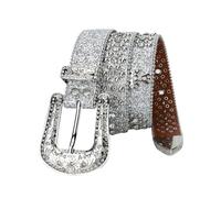 ZNEL Silberner Funkelnder Nietengürtel Strass-Gürtel Unisex, Voll-Diamant Accessoire, Vintage Glitzer-Sequins Jeansgürtel Für Hosen & Kleider(110cm/43, Silver)