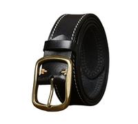 ZNEL Vintage Gesteppter Ledergürtel Für Herren Damen, Echtes Rindsleder Ledergürtel Mit Massivem Dornschließe Für Jeans Und Den Täglichen Gebrauch(125cm/49, Black)