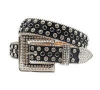 ZNEL Western-Style Nietengürtel Mit Quadratischer Strass-Schnalle,Funkelnder Taillengürtel Ledergürtel Für Mutige Mode(125cm/49, Black)